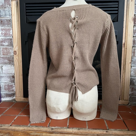 Ambiance Apparel Lace Up Back Sweater - Picture 2 of 6